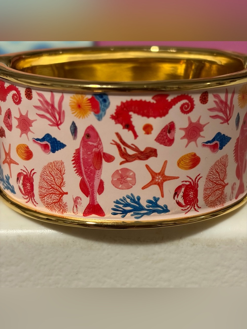 House of Harlow 1960 Pink & Blue Enamel Ocean Motif Bangle